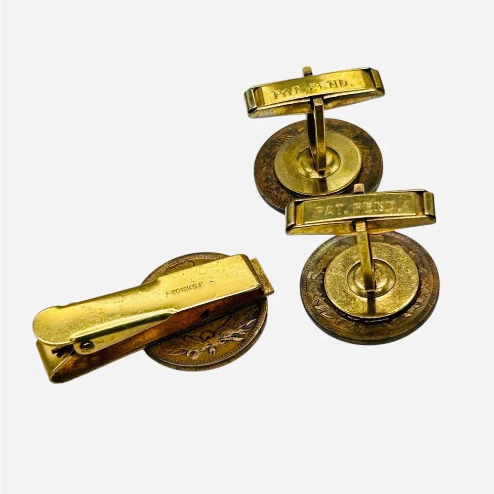 Vintage 1903 Indian Head Penny Cuff Links Tie Bar